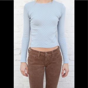 blue heart patterned brandy long sleeve top